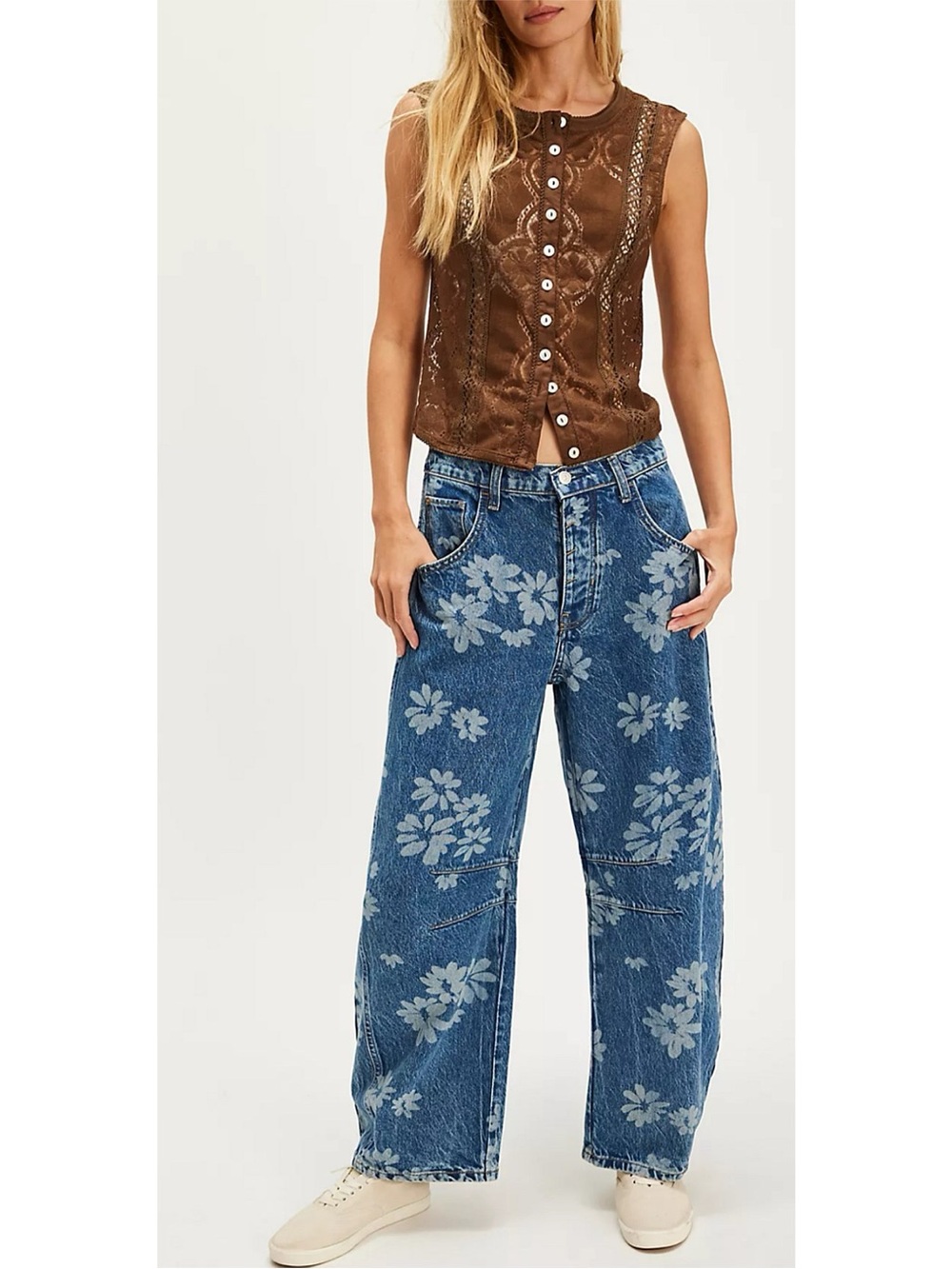 We The Free Good Luck Barrel Floral Jeans Sz 30